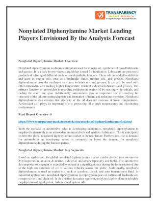 Nonylated Diphenylamine Market Leading Players Envisioned By The Analysts Forecast