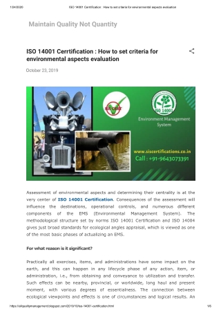 ISO 14001 Certification : How to set criteria for environmental aspects evaluation?