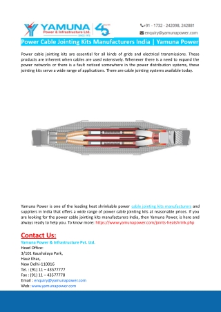 Power Cable Jointing Kits Manufacturers India | Yamuna Power