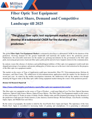 Fiber Optic Test Equipment Market Share, Demand and Competitive Landscape till 2025