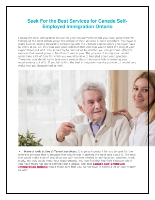 Seek For The Best Services For Canada Self-Employed Immigration Ontario