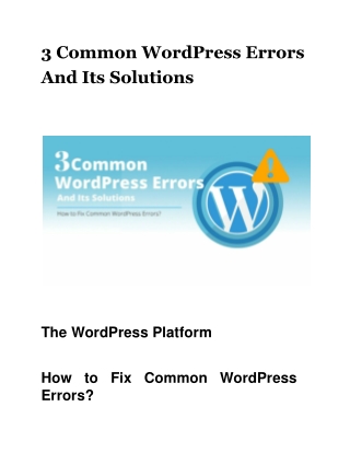 3 Common WordPress Errors And Its Solutions