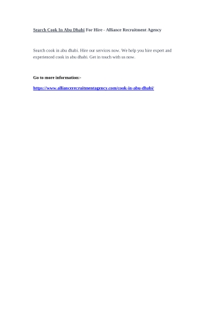 Search Cook In Abu Dhabi For Hire - Alliance Recruitment Agency