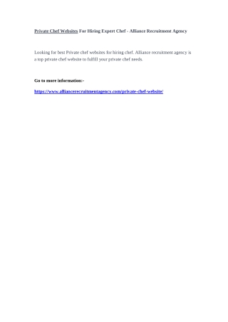 Private Chef Websites For Hiring Expert Chef - Alliance Recruitment Agency