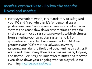 mcafee.com/activate - Follow the step for Download mcafee
