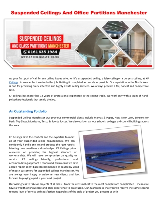 Suspended Ceilings And Office Partitions Manchester