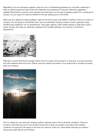Make The Most Of The Great Outdoors With Great Outdoor camping Assistance