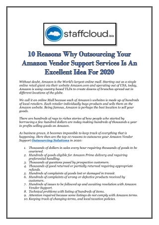 10 Reasons Why Outsourcing Your Amazon Vendor Support Services Is An Excellent Idea For 2020