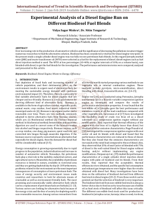 Experimental Analysis of a Diesel Engine Run on Different Biodiesel Fuel Blends