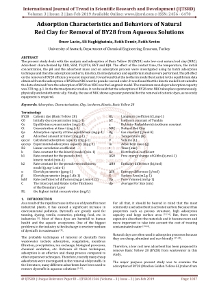 Adsorption Characteristics and Behaviors of Natural Red Clay for Removal of BY28 from Aqueous Solutions