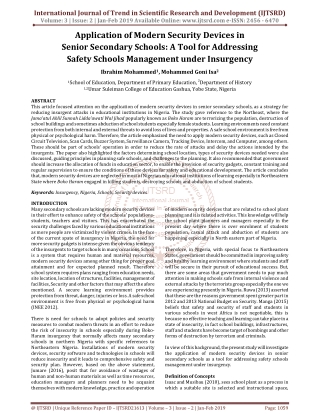 Application of Modern Security Devices in Senior Secondary Schools A Tool for Addressing Safety Schools Management under