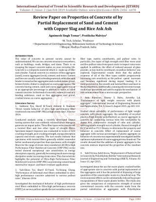 Review Paper on Properties of Concrete of by Partial Replacement of Sand and Cement with Copper Slag and Rice Ask Ash
