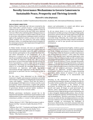 Novelty Governance Mechanisms to Govern Cameroon to Sustainable Peace, Prosperity and Thriving Growth
