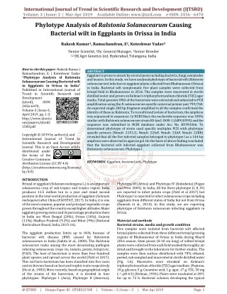 Phylotype Analysis of Ralstonia Solanacearum Causing Bacterial wilt in Eggplants in Orissa in India