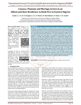 Cassava, Plantain and Moringa Grown in an Alfisol and their Resilience to Bush Fire in Eastern Nigeria