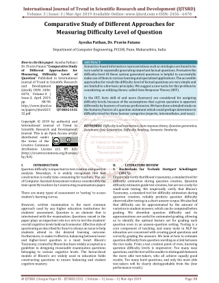 Comparative Study of Different Approaches for Measuring Difficulty Level of Question