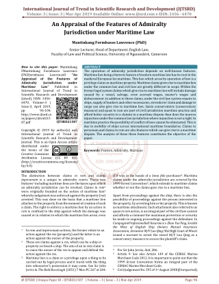 An Appraisal of the Features of Admiralty Jurisdiction under Maritime Law