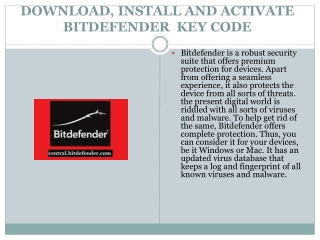 bitdefender.com/activate | INSTALL AND ACTIVATE BITDEFENDER  KEY CODE