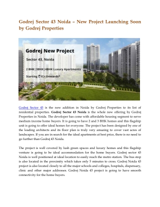 Godrej Sector 43 Noida – New Project Launching Soon by Godrej Properties