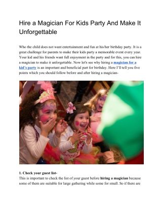 Hire a Magician For Kids Party And Make It Unforgettable
