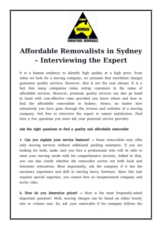 Affordable Removalists in Sydney – Interviewing the Expert