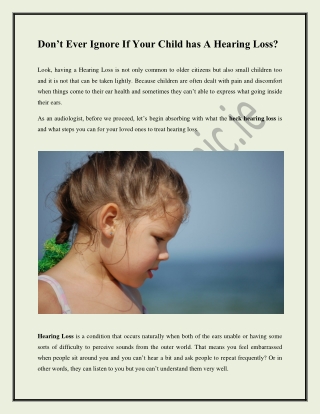 Don’t Ever Ignore If Your Child has A Hearing Loss?