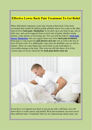 Effective Lower Back Pain Treatment To Get Relief