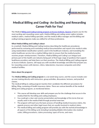 Medical Billing and Coding- An Exciting and Rewarding Career Path for You!