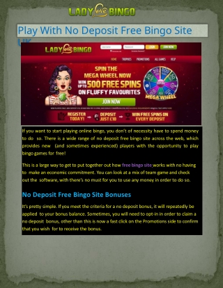 Play With No Deposit Free Bingo Site UK