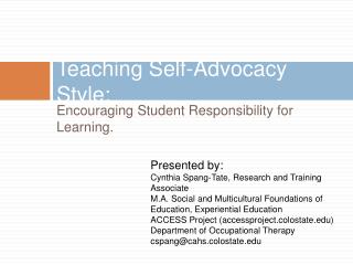 Teaching Self-Advocacy Style: