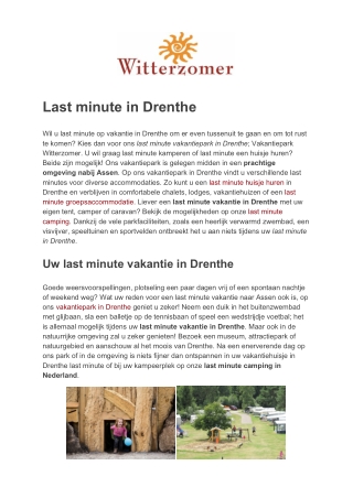 Vakantiepark Witterzomer - Last minute Drenthe