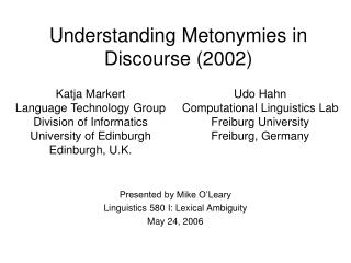 Understanding Metonymies in Discourse (2002)
