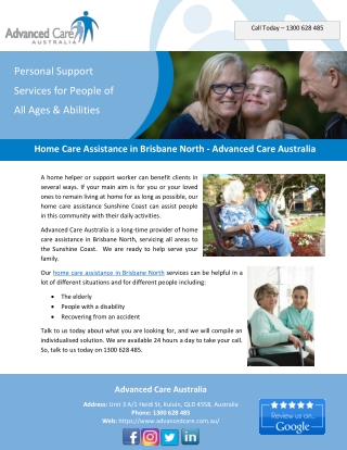 Home Care Assistance in Brisbane North - Advanced Care Australia