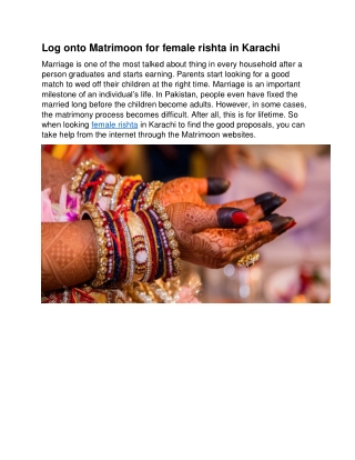female rishta in karachi