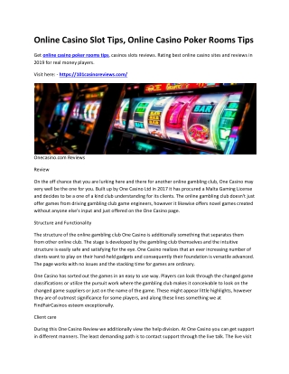 Online Casino Slot Tips, Online Casino Poker Rooms Tips