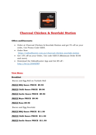 5% Off - Charcoal Chicken & Souvlaki Station Rosanna menu, VIC