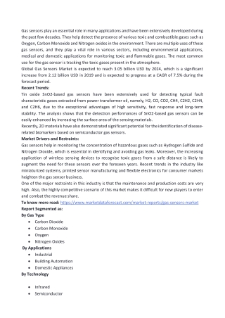Gas Sensor Market Size, Share, Growth & Trends (2019 - 2024)