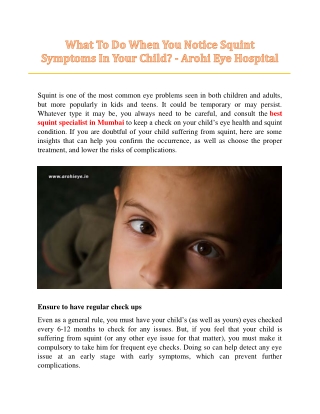 What To Do When You Notice Squint Symptoms In Your Child? - Arohi Eye Hospital