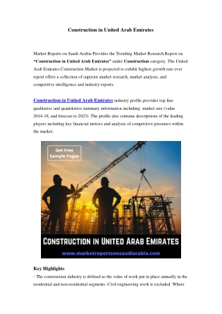 United Arab Emirates Construction Market: Growth, Opportunity and Forecast Till 2023