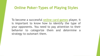 Online Poker-Types of Playing Styles