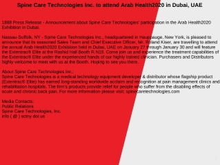 Spine Care Technologies Inc. to attend Arab Health2020 in Dubai, UAE