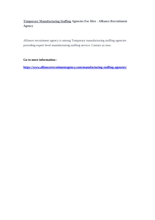 Temporary Manufacturing Staffing Agencies For Hire - Alliance Recruitment Agency