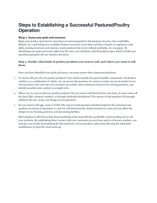 Steps to Establishing a Successful Pastured Poultry Operation