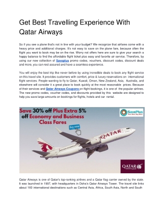 Get Best Travelling Experience With Qatar Airways