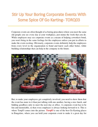 Stir Up Your Boring Corporate Events With Some Spice Of Go Karting - TORQ03