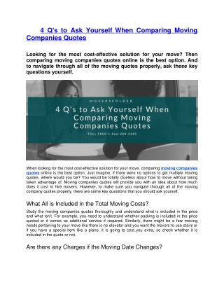 4 Q’s to Ask Yourself When Comparing Moving Companies Quotes