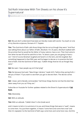 Sid Roth Interview Session with Tim Sheets