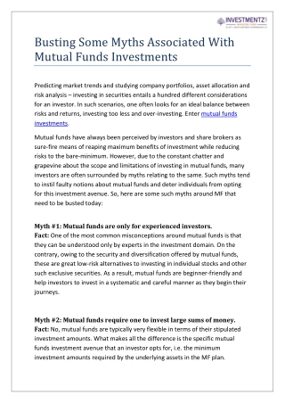 Busting Some Myths Associated With Mutual Funds Investments