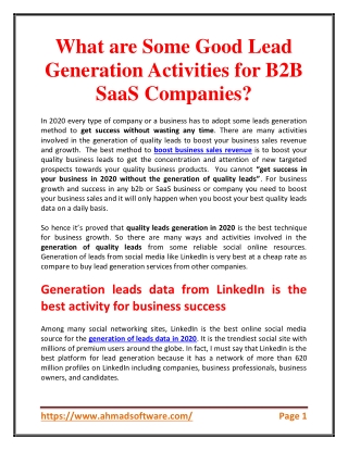 What are some good examples of lead generation activities for B2B SaaS companies