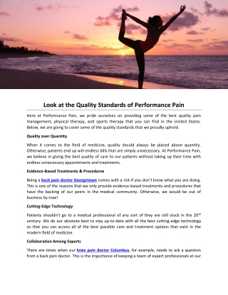 Look at the Quality Standards of Performance Pain